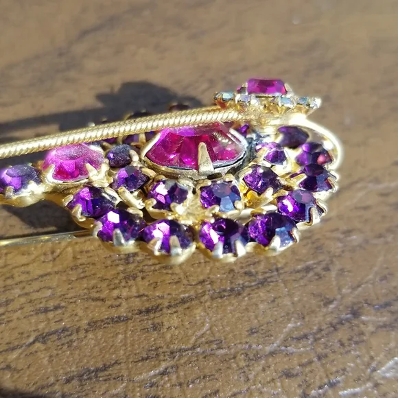 Vintage Rare Fantastic Juliana D&E Pink, Purple, AB Rhinestone Banjo Pin Brooch - Picture 8 of 14